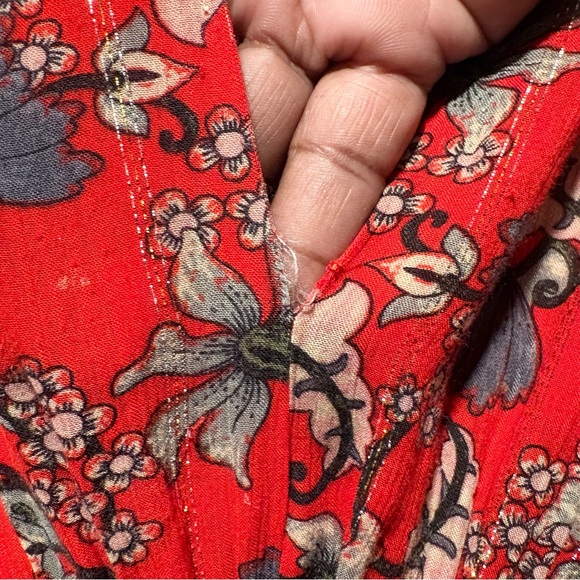 ba&sh Lady Eden Dress Red Floral Size 3 (US 10) V-Neck Split Front Metallic - Picture 5 of 12